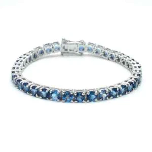 London Blue Topaz Gemstone Bracelet 925 Silver Tennis Bracelet Valentine's Gift - Picture 1 of 7