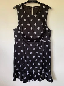 TOKITO PETITS COTTON SCOOP NECK FRILL TRIM BLACK WHITE LEAF DRESS SIZE 14 AU - Picture 1 of 2