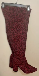 Torrid Burgundy /Red Faux Suede Leopard Print Over the Knee Boots 11WW - Picture 1 of 12