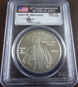 2004-P Thomas Edison Unc Silver Dollar PCGS MS 70 BU Mercanti Signed - Picture 1 of 4