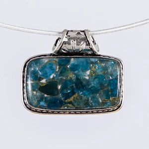 Wunderschöner Anhänger Amulett, Silber, Azurit, Petrol, Rechteck Querformat - Bild 1 von 4