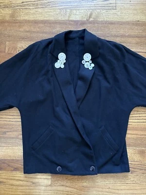 Chaqueta Blazer FINITY Mujer 8 Lana Recortada Abotonada Negra EE. UU. Foto 1 de 4