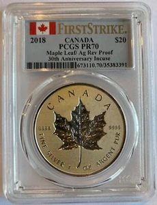 2018 Canada 20 $ 1Oz Silver Maple Incuse PCGS First Strike PR70 Reverse Proof! - Bild 1 von 3
