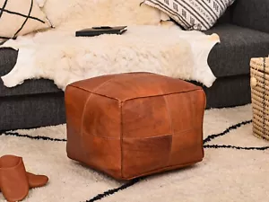 Moroccan Handmade Genuine Leather Boho Pouf Ottoman Footstool Pouffe dark tan - Picture 1 of 11