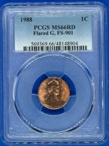 1988 1C PCGS MS66RD Flared G, FS-901 - Picture 1 of 3