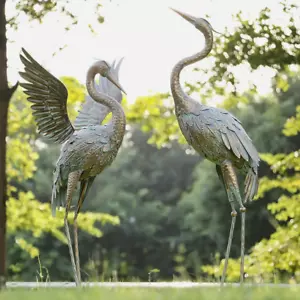 Metal Heron Crane Statue Sculpture Bird Art Decor Home Modern Yard Patio Lawn - Picture 1 of 13