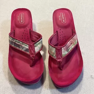 Coach Womens Jaicee Poppy Beach Plaid Pink Flip Flops Wedge Sandals Size 6 B - Picture 1 of 9