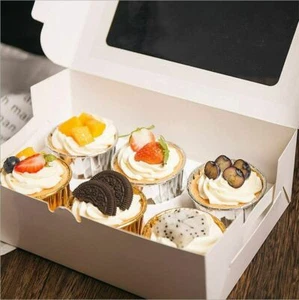 Caja de 6 cavidades para cupcakes caja de cartón blanco liso con ventana ¡hornear pasteles! - Imagen 1 de 12