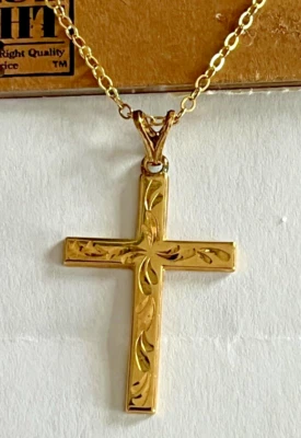 Винтажный. Желтое золото над серебро крест подвеска ожерелье JJJ 18 дюймов новый - Изображение 1 из 4