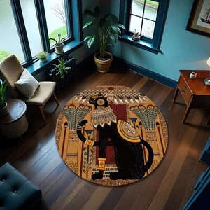 Black Cat Egyptian Rug Bastet Carpet Witchy Occult Decor Gothic Floor Mat - Picture 1 of 3