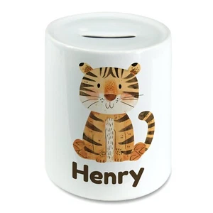 Acuarela personalizada para niños tigre caja de ahorro de dinero alcancía. Cualquier nombre - Imagen 1 de 2