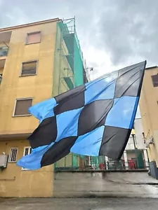 bandiera nero azzurro inter, poliestere 2x3,2m a scacchi cucito completo d'asta - Foto 1 di 1