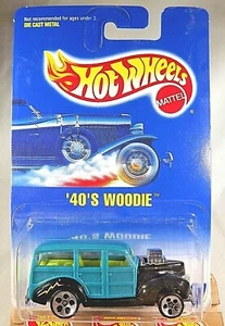 1991 Hot Wheels Blue/White Card #217 '40s WOODIE Teal-Black w/Chrome5DotSp-Varia - Picture 1 of 5