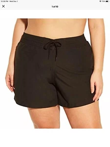Kona Sol Women's 16W/18W Plus Size Swim Shorts Boardshort, Black, NWT - Picture 1 of 8