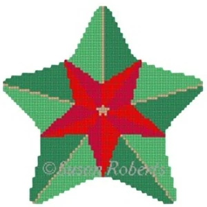 Needlepoint Handpainted Christmas Susan Roberts Red and Green Star 4x4 - Picture 1 of 4
