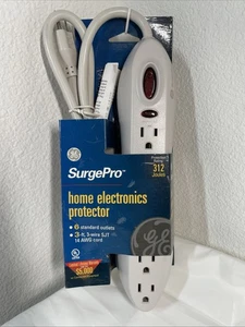 NEW GE SurgePro 6-Outlet Electronics Protector 312 Joules, 3-ft. 14 AWG 3-wire - Picture 1 of 6