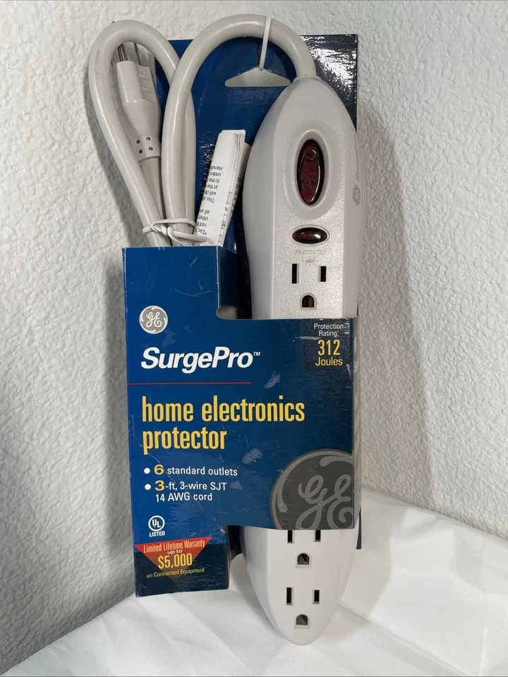 NEW GE SurgePro 6-Outlet Electronics Protector 312 Joules, 3-ft. 14 AWG 3-wire - Image 1 of 4