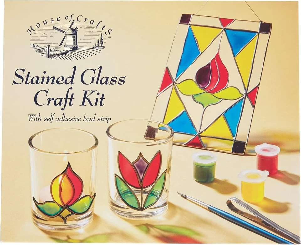 House of Crafts Creative Stained Glass Painting Craft Kit for Beginners Hc539