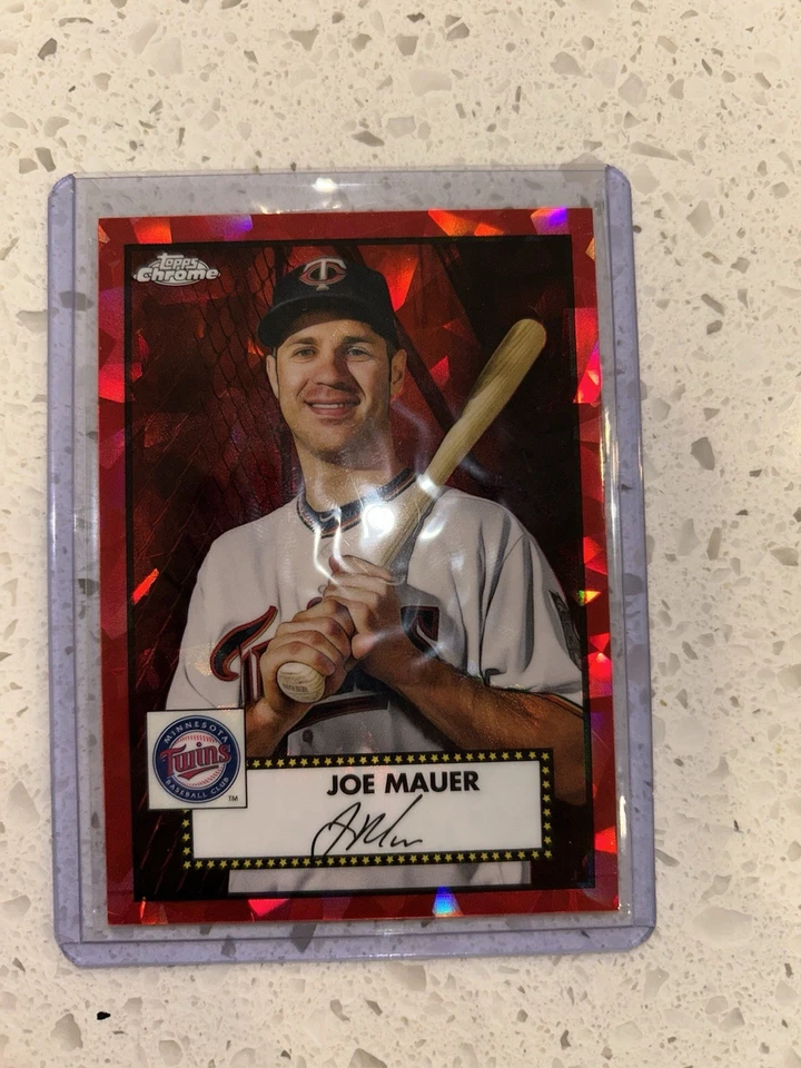 2021 Topps Chrome Platinum Anniversary - Joe Mauer#528 Red Atomic Refractor /100 - Image 1 of 2