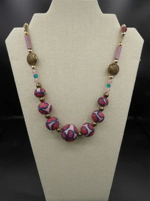 LARGE POLYMER CLAY BEADS WITH GOLD SEPERATERS, CRYSTAL BEADS - Image 1 of 4