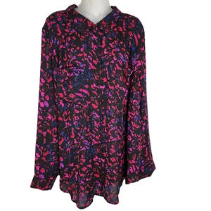 Torrid Womens Shirt Size 4X Madison Black Rainbow Leo Long Sleeve Button Pockets - Picture 1 of 12