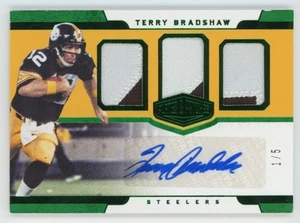 Terry Bradshaw 2018 Panini Plates & Patches Trio Green Auto /5 Jersey #PT-TB - Picture 1 of 2