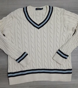 Polo Ralph Lauren Cotton Chunky-Knit V-Neck Cricket Sweater - Size XL - Picture 1 of 8