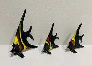 (3) Murano Glass Angel Fish Thin Black Yellow *READ - Picture 1 of 12