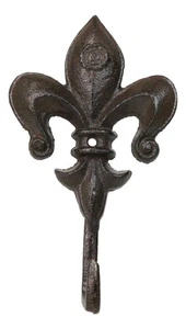 Pack Of 2 Cast Iron Rustic Fleur De Lis Emblem Wall Hook Towel Coat Hats Hangers - Picture 1 of 9