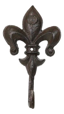 Pack Of 2 Cast Iron Rustic Fleur De Lis Emblem Wall Hook Towel Coat Hats Hangers - Image 1 of 4