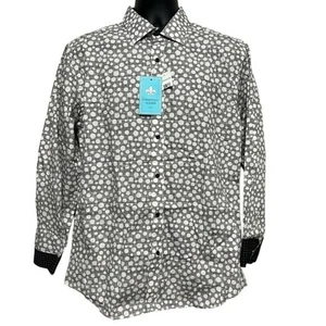 NWT Christian Aujard Men's Medium Button-Up Shirt Black White Dot Print - Picture 1 of 7