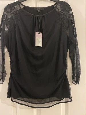 Coast Black Mesh Embroidered Sheer Sleeve Top - Image 1 of 3