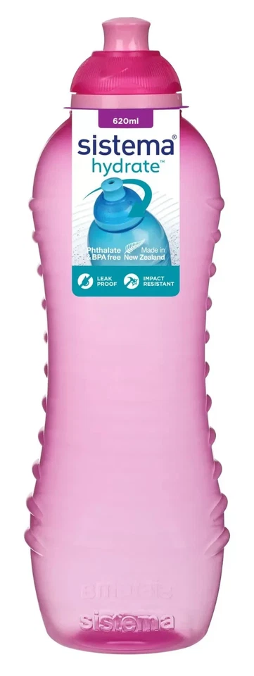 4 X Sistema Twist 'n' Sip Squeeze Sports Gym Bottle | Leakproof | 620ml-PINK - Image 1 of 1