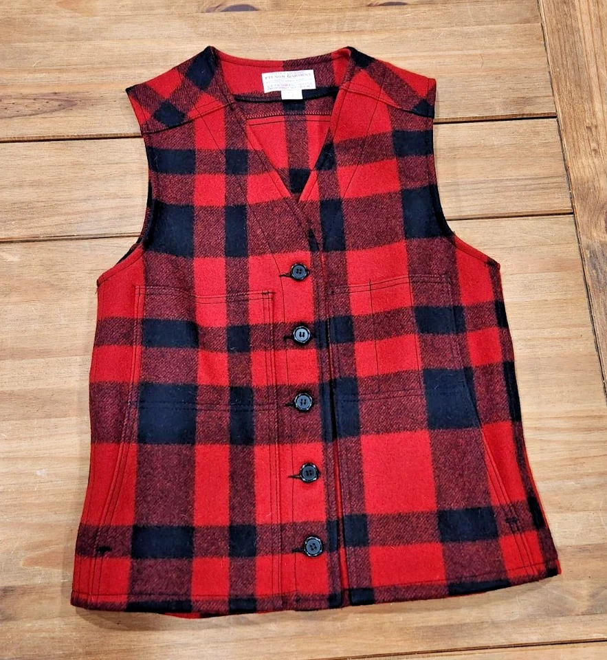 Chaleco de Lana Filson Mackinaw Rojo a Cuadros Talla M Hecho en EE. UU. Ropa de Trabajo de Colección Caza Foto 1 de 4