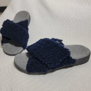 Vionic Relax II pantofole blu navy blazer shearling taglia 8 usate in ottime condizioni supporto arco plantare comfort - Foto 1 di 16