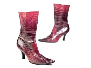 Kenneth Cole Burgundy Red Wine Leather Ankle Boots 7.5 Long Toe - Picture 1 of 12
