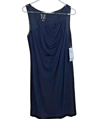 Suzi Chin Maggy Boutique Little Black Dress Sheath Size 10 Crochet Party NEW - Image 1 of 4