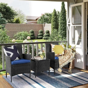 3-teiliges Terrassenmöbel-Set, Outdoor PE-Rattan Korbstühle mit weichem Kissen a - Bild 1 von 12