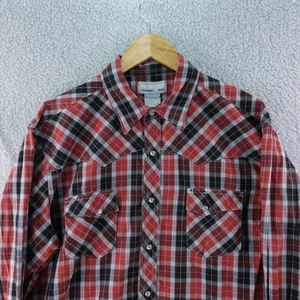 Camisa Vaquera Occidental Wrangler Para Hombres M Cuadros Manga Larga Roja Negra Perla A Presión - Imagen 1 de 6