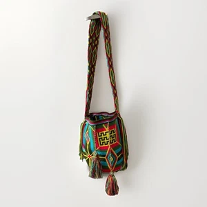 Wayuu Mochila Handwoven Bucket Bag – Multicolor Tribal Geometric Knit Purse - Picture 1 of 6