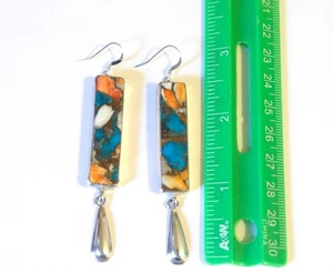 Navajo Aaron Johnson Türkis, stachelige Auster Sterlingsilber 3" Ohrringe - Bild 1 von 6