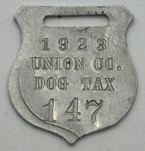 Old K9 Collectible Vintage 1923 Union County Iowa Dog License Tax Aluminum Tag - Picture 1 of 3