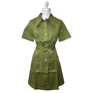 Modcloth Retro Mini Shirt Dress Belted Button Up Short Sleeve Green Women 2 NWT - Picture 1 of 11