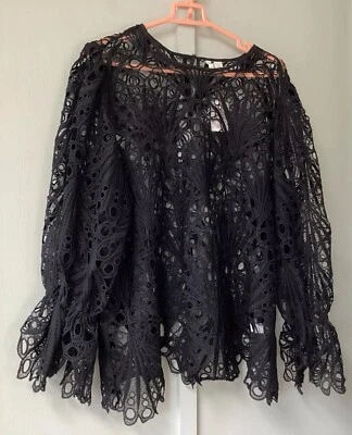 Cato Top Women’s Size  18/20W Black Crochet Open Long Sleeve Crewneck New - Image 1 of 4
