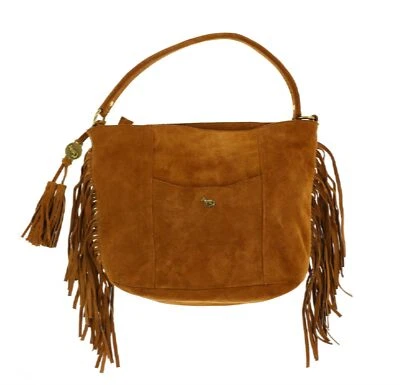 Bolso Hobo Emma Fox 164666 Para Mujer Informal Borlas Flecos Gamuza Cremallera Marrón Ran Foto 1 de 4