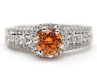3CT Padparadscha Sapphire & Topaz 925 Sterling Silver Ring Jewelry Sz 7 IB2-1