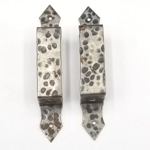 Vintage PAIR Steel Pull Handle Hammered Silver tone 3 3/4" (holes) Door Cabinet Cover