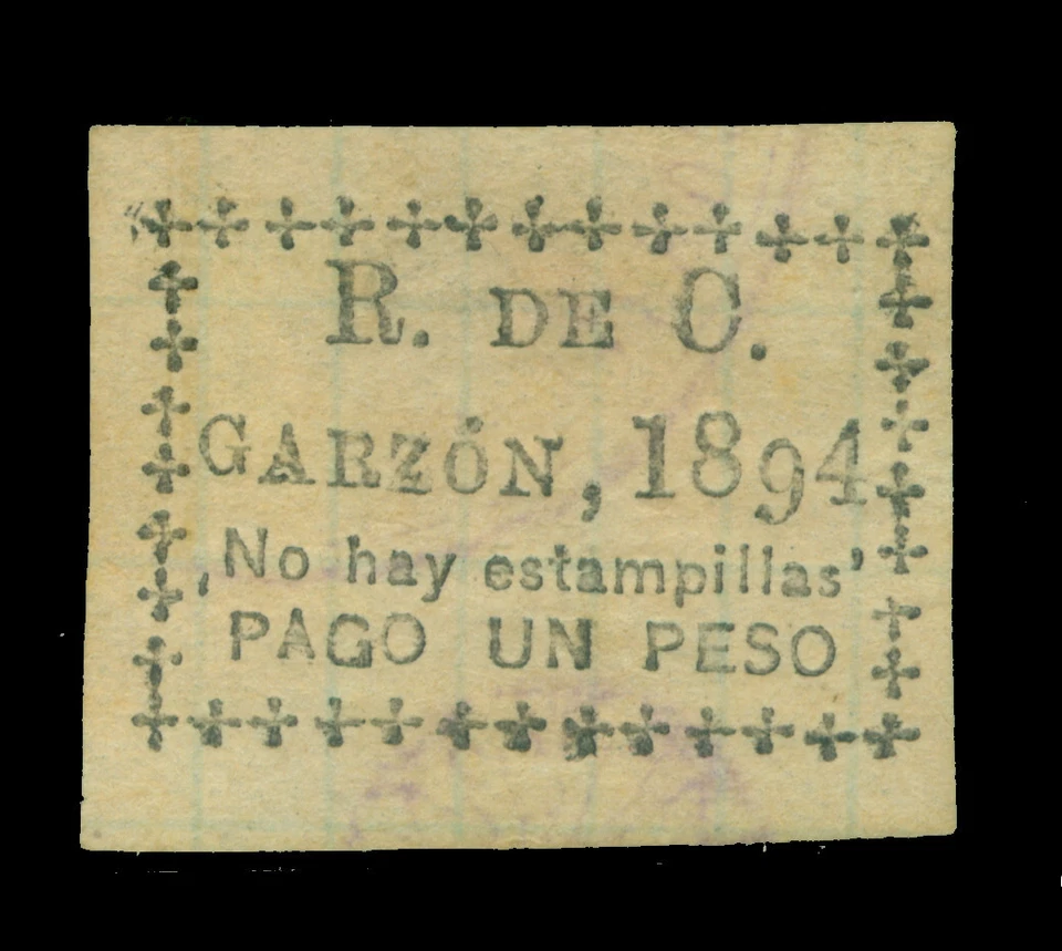 COLOMBIA 1894 - Garzon - Emergency /Provisional  1peso blk Yv# 3 mint MH scarce - Image 1 of 2