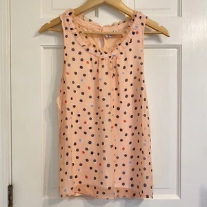 Elle ärmellose Bluse Chiffon Top Shirt rosa gepunktet Rüschen gefüttert Gr. Small - Bild 1 von 14
