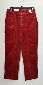 Judy Blue Damen rot High Rise Cord Knopfleiste Jeans Straight Ankle 5/27 - Bild 1 von 9